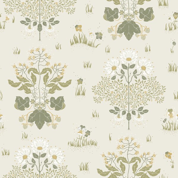 Manhattan Comfort Louisville Elda Olive Delicate Daises 33 ft L X 209 in W Wallpaper BR4080-83133 - main